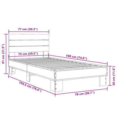 vidaXL Rám postele černý 75 x 190 cm kompozitní dřevo a kov