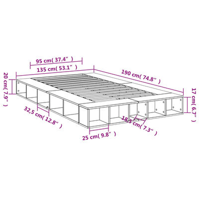 vidaXL Rám postele šedý sonoma 135 x 190 cm kompozitní dřevo