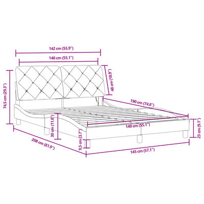 vidaXL Rám postele s LED osvětlením černý 140 x 190 cm samet