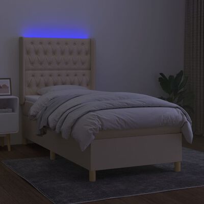 vidaXL Box spring postel s matrací a LED krémová 100x200 cm textil