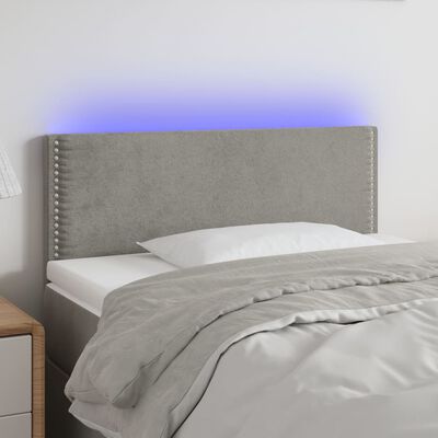 vidaXL Čelo postele s LED světle šedé 90x5x78/88 cm samet