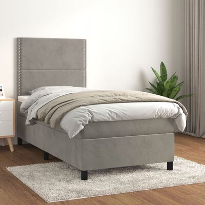 vidaXL Box spring postel s matrací světle šedá 80 x 200 cm samet