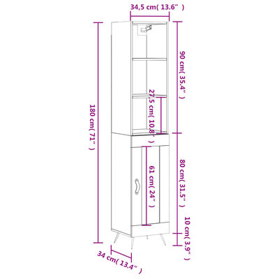 vidaXL Skříň highboard bílá 34,5 x 34 x 180 cm kompozitní dřevo