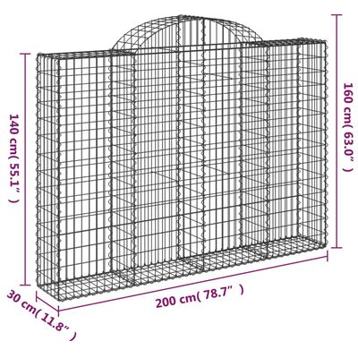 vidaXL Klenuté gabionové koše 11ks 200x30x140/160cm pozinkované železo