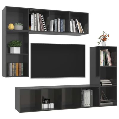 vidaXL 4dílný set TV skříněk šedý s vysokým leskem kompozitní dřevo