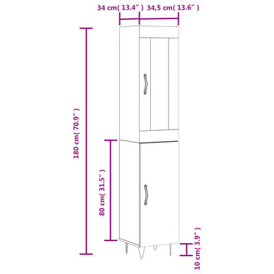 vidaXL Skříň highboard bílá s vysokým leskem 34,5x34x180 cm kompozit