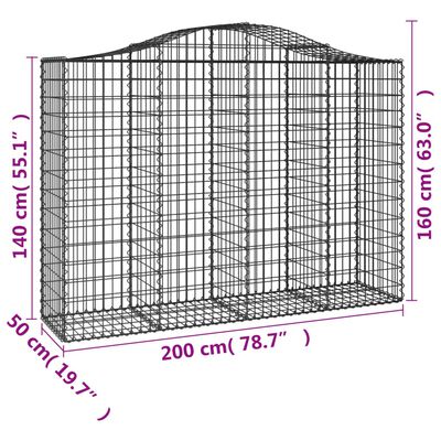 vidaXL Klenuté gabionové koše 5 ks 200x50x140/160cm pozinkované železo