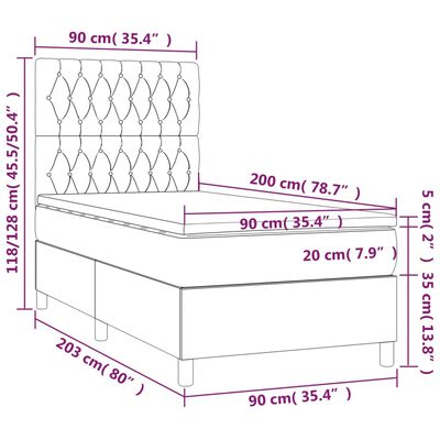 vidaXL Box spring postel s matrací světle šedá 90x200 cm samet