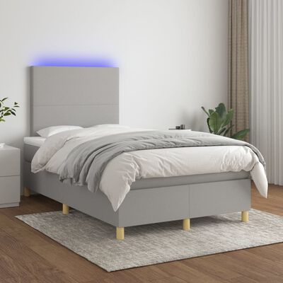 vidaXL Box spring postel s matrací a LED světle šedá 120x200 cm textil