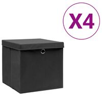 vidaXL Úložné boxy s víky 4 ks 28 x 28 x 28 cm černé