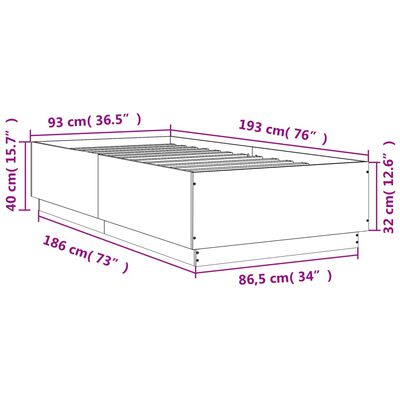 vidaXL Rám postele s LED osvětlením kouřový dub 90 x 190 cm kompozit