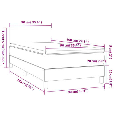 vidaXL Box spring postel s matrací tmavě modrá 90x190 cm samet