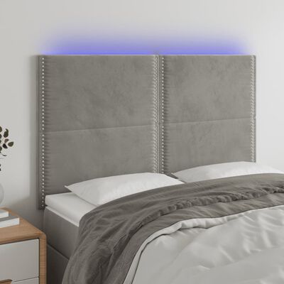 vidaXL Čelo postele s LED světle šedé 144x5x118/128 cm samet