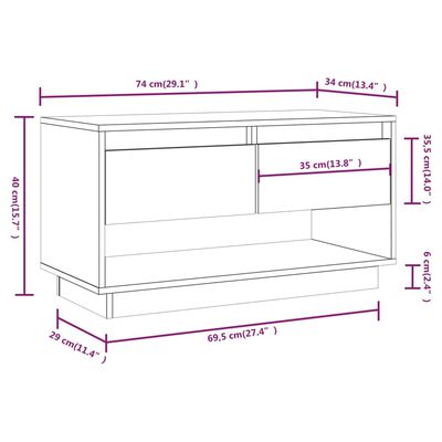 vidaXL TV skříňka černá 74 x 34 x 40 cm masivní borové dřevo