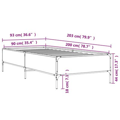 vidaXL Rám postele dub sonoma 90 x 200 cm kompozitní dřevo a kov