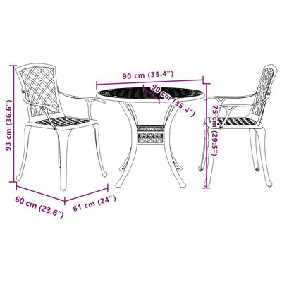 vidaXL 3dílný bistro set zelený litý hliník