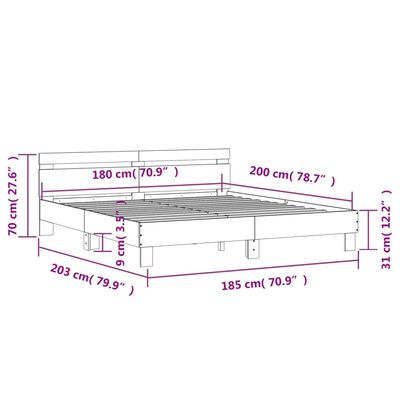 vidaXL Rám postele s čelem a LED osvětlením šedý sonoma 180 x 200 cm