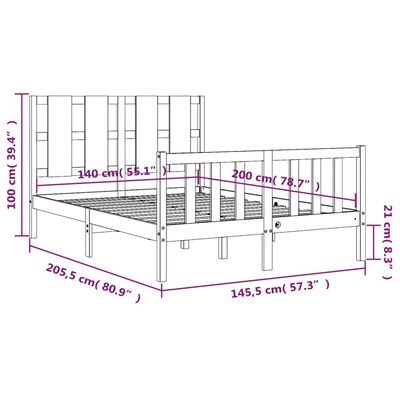 vidaXL Rám postele s čelem bílý 140 x 200 cm masivní dřevo