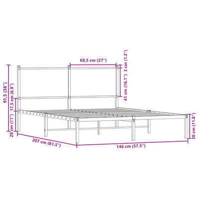 vidaXL Kovový rám postele bez matrace hnědý dub 140 x 200 cm