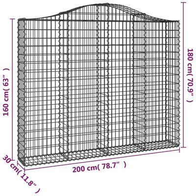 vidaXL Klenuté gabionové koše 2 ks 200x30x160/180cm pozinkované železo