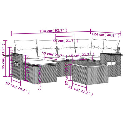 vidaXL 7dílná zahradní sedací souprava s poduškami béžová polyratan