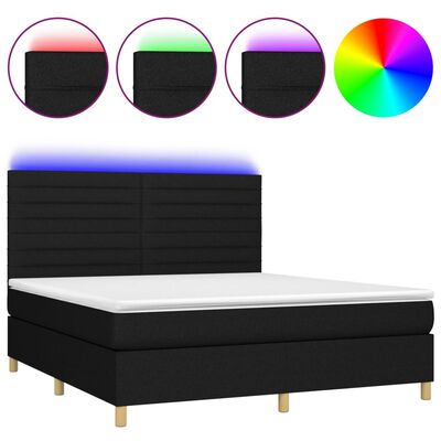 vidaXL Box spring postel s matrací a LED černá 180x200 cm textil