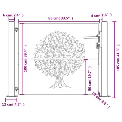 vidaXL Zahradní branka 105 x 105 cm cortenová ocel Strom