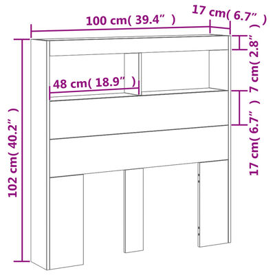 vidaXL Čelo postele úložný prostor a LED betonově šedé 100x17x102 cm