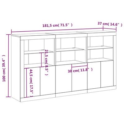 vidaXL Příborník s LED osvětlením bílý 181,5 x 37 x 100 cm