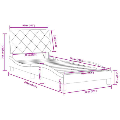 vidaXL Rám postele s LED osvětlením modrý 90 x 190 cm samet