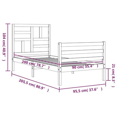 vidaXL Rám postele s čelem 90 x 200 cm masivní dřevo