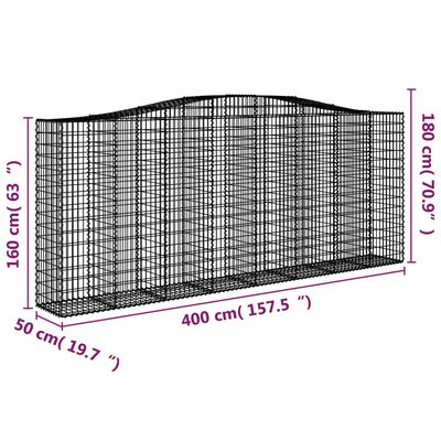 vidaXL Klenuté gabionové koše 6 ks 400x50x160/180cm pozinkované železo