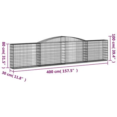 vidaXL Klenuté gabionové koše 10ks 400x30x80/100 cm pozinkované železo