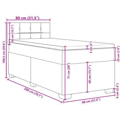 vidaXL Box spring postel s matrací světle šedá 80 x 200 cm samet