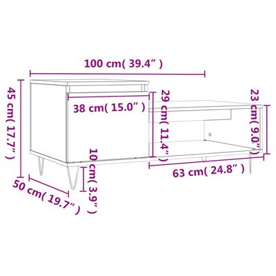 vidaXL Konferenční stolek kouřový dub 100x50x45 cm kompozitní dřevo