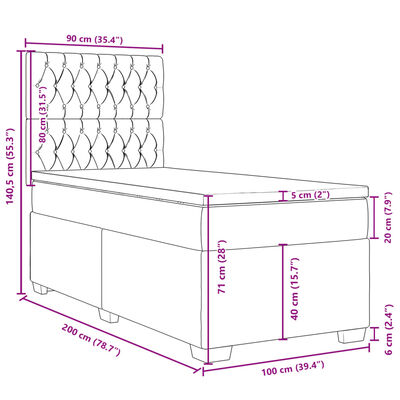 vidaXL Box spring postel s matrací tmavě šedá 100 x 200 cm textil