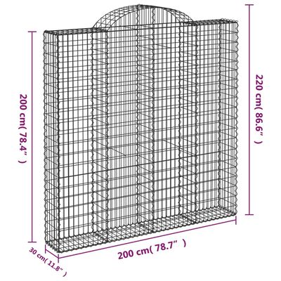 vidaXL Klenuté gabionové koše 8 ks 200x30x200/220cm pozinkované železo