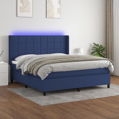 vidaXL Box spring postel s matrací a LED modrá 160x200 cm textil