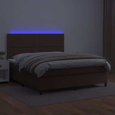 vidaXL Box spring postel s matrací a LED hnědá 140x200 cm umělá kůže