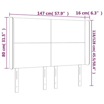 vidaXL Čelo postele typu ušák tmavě modrá 147x16x118/128 cm samet