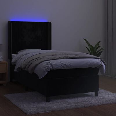 vidaXL Box spring postel s matrací a LED černá 90x200 cm samet