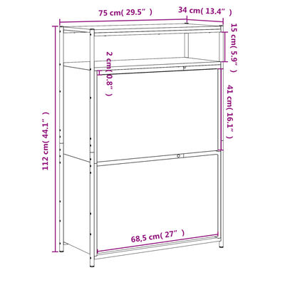 vidaXL Botník šedý sonoma 75 x 34 x 112 cm kompozitní dřevo