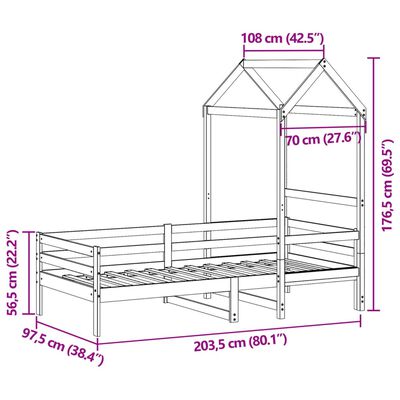 vidaXL Válenda se střechou 90 x 200 cm masivní borové dřevo