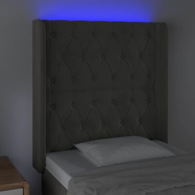 vidaXL Čelo postele s LED tmavě šedé 83 x 16 x 118/128 cm samet