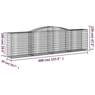 vidaXL Klenuté gabionové koše 3 ks 400x50x100/120cm pozinkované železo