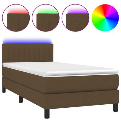 vidaXL Box spring postel s matrací a LED tmavě hnědá 90x190 cm textil