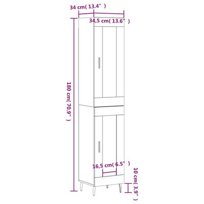 vidaXL Skříň highboard hnědý dub 34,5 x 34 x 180 cm kompozitní dřevo