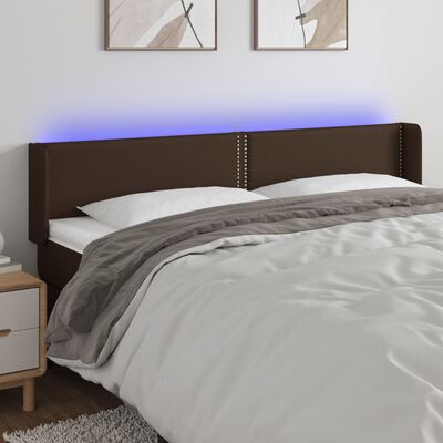 vidaXL Čelo postele s LED hnědé 203 x 16 x 78/88 cm umělá kůže