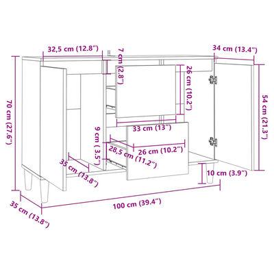 vidaXL Příborník hnědý dub 101 x 35 x 70 cm kompozitní dřevo