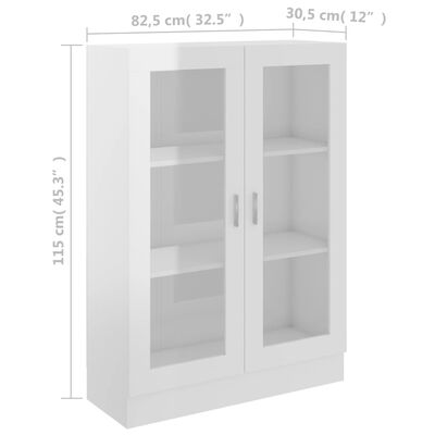 vidaXL Prosklená skříň bílá lesklá 82,5x30,5x115 cm kompozitní dřevo